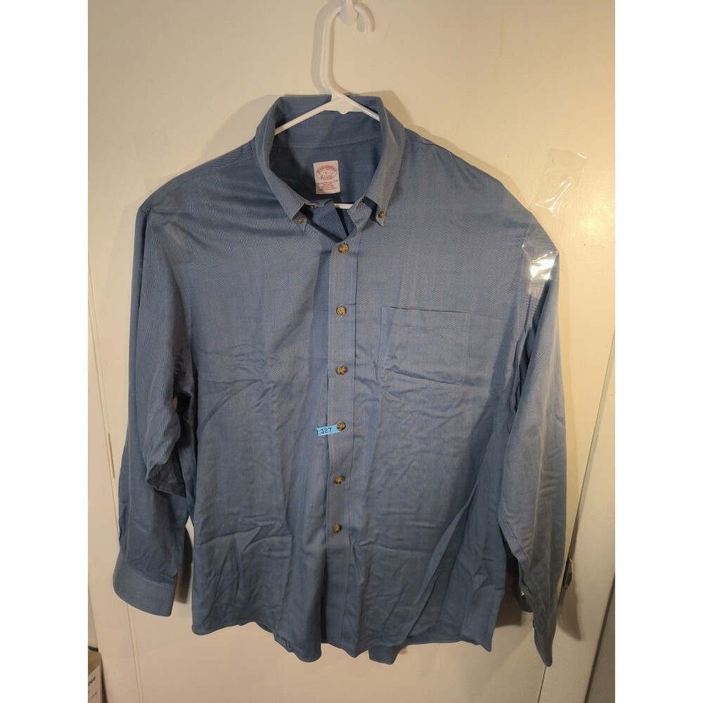 Brooks Brothers Shirt L Cotton Cashmere Non Iron Blue Herringbone Button Down...